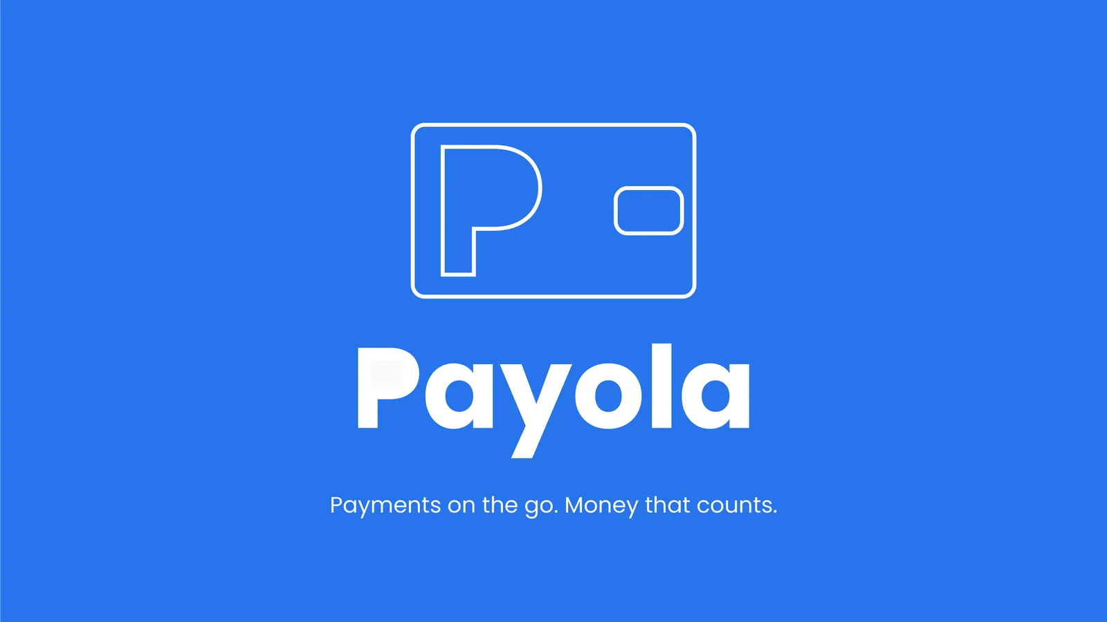 Payola logo, a card outline with the letter P on a blue background