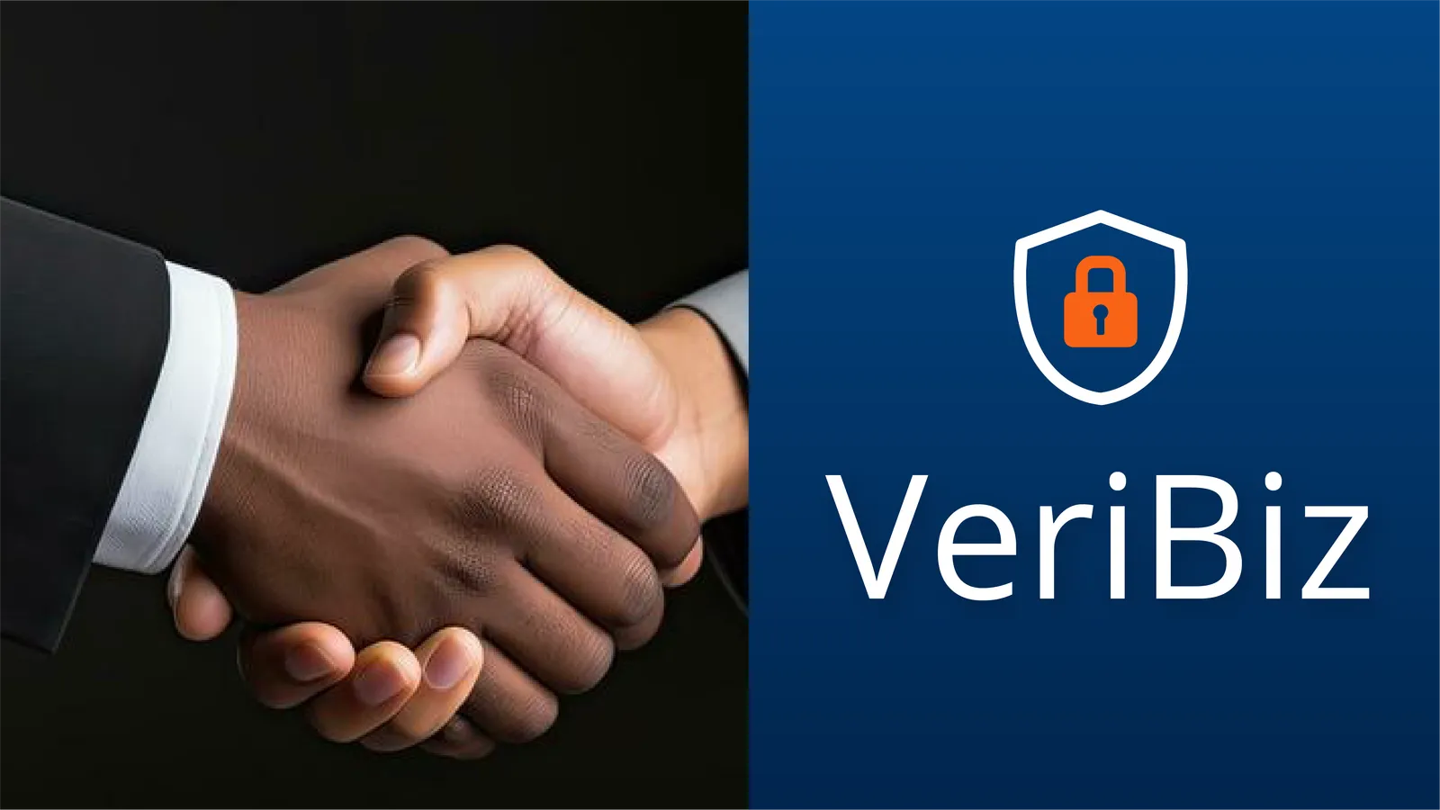 VeriBiz logo beside a business handshake